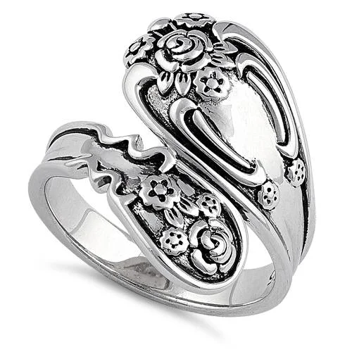 Wedding Ring Bands-Sterling Silver Flower Spoon Ring