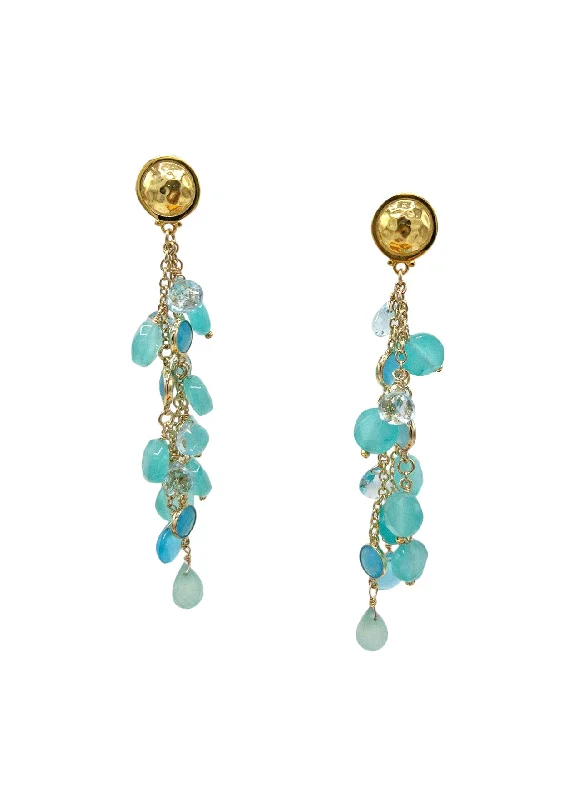 Luxury Stud Earrings-Aqua Blue Cluster Gold Post Earrings