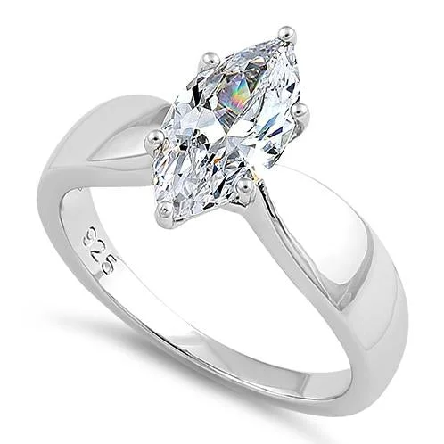 Geometric Engagement Rings-Sterling Silver Marquise Clear CZ Ring