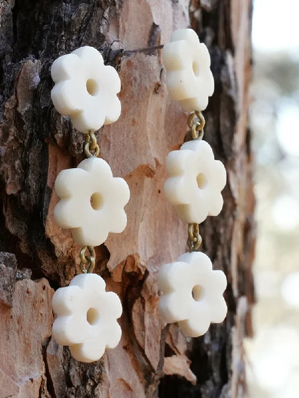 Long Dangle Earrings-Daisy Drop Earrings - White