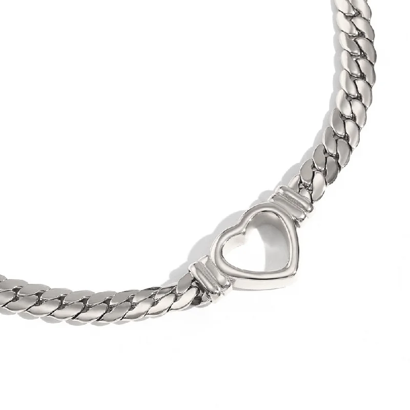 Hollow Heart Pendant Chain Choker - Steel