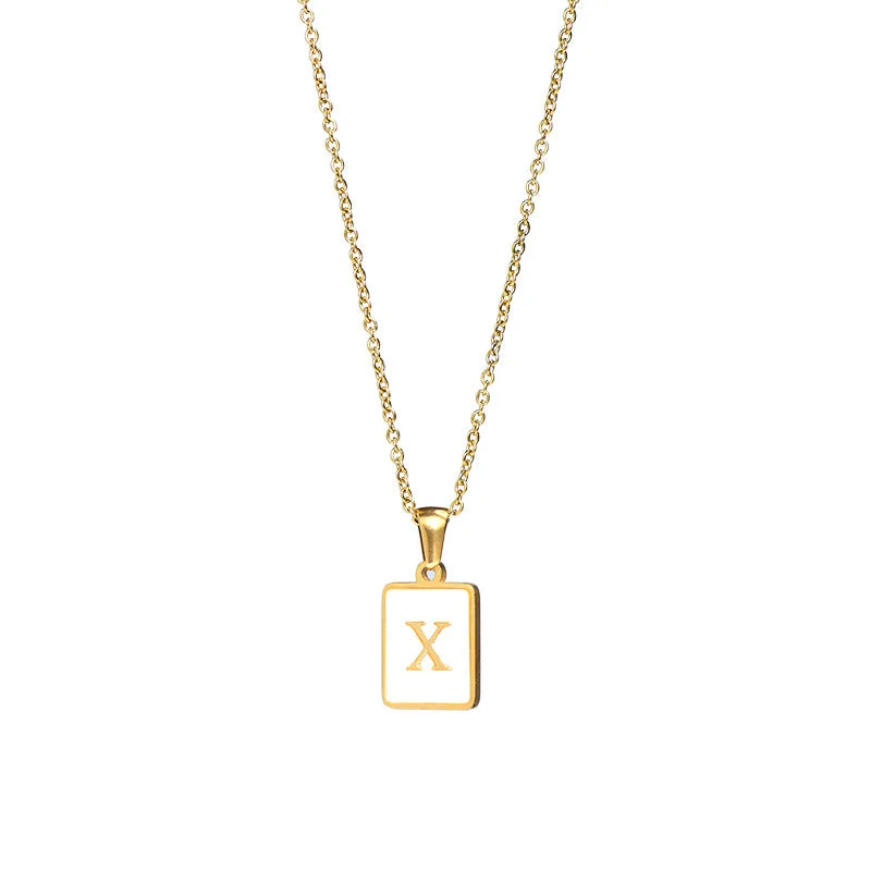 Fritillary Letter Square Pendant Necklace-Gold-Letter X