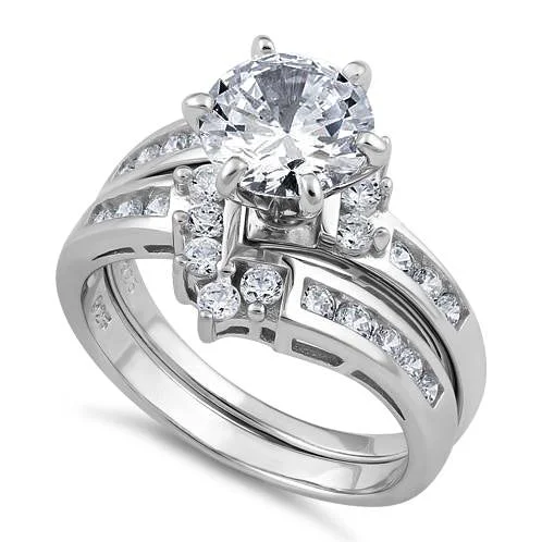 Stackable Rings-Sterling Silver 2 Carat CZ Engagement Ring