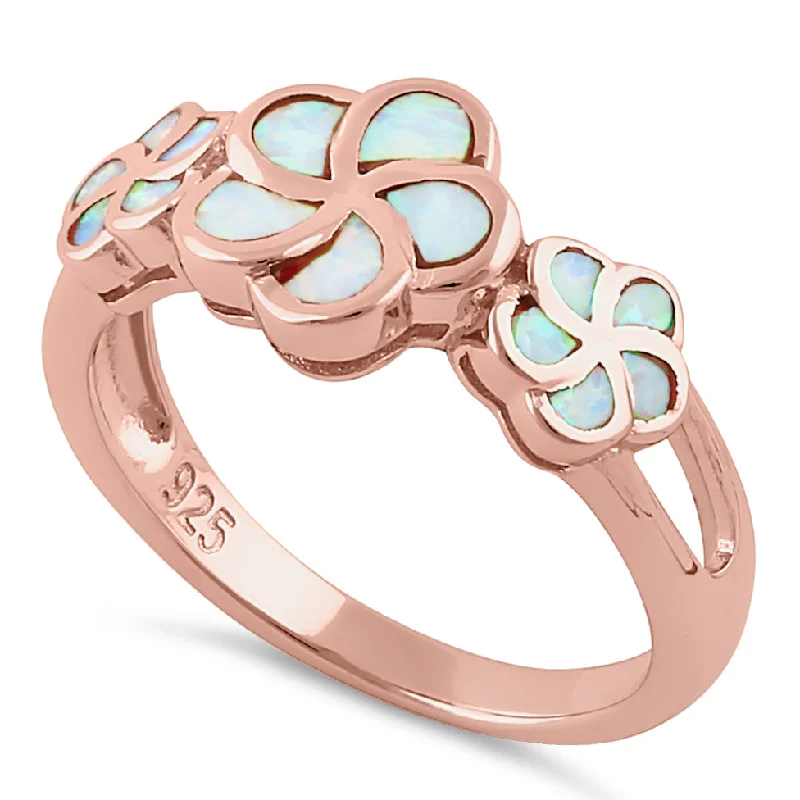 Custom Engagement Rings with Diamonds-Sterling Silver Rose Gold Plumeria White Lab Opal Ring