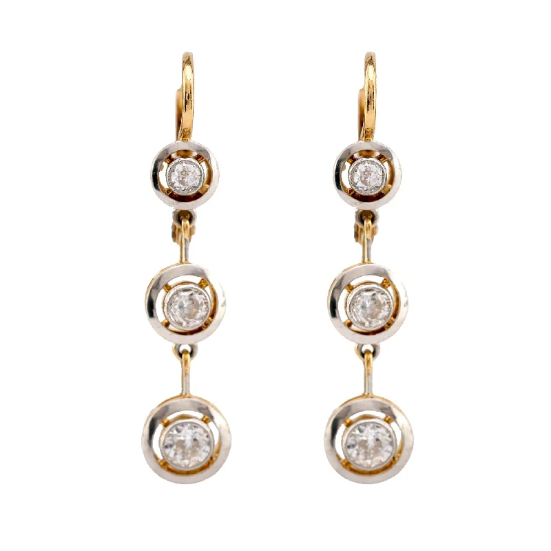 Sparkling Earrings-Edwardian Style Diamond 18K Yellow White Gold Drop Earrings