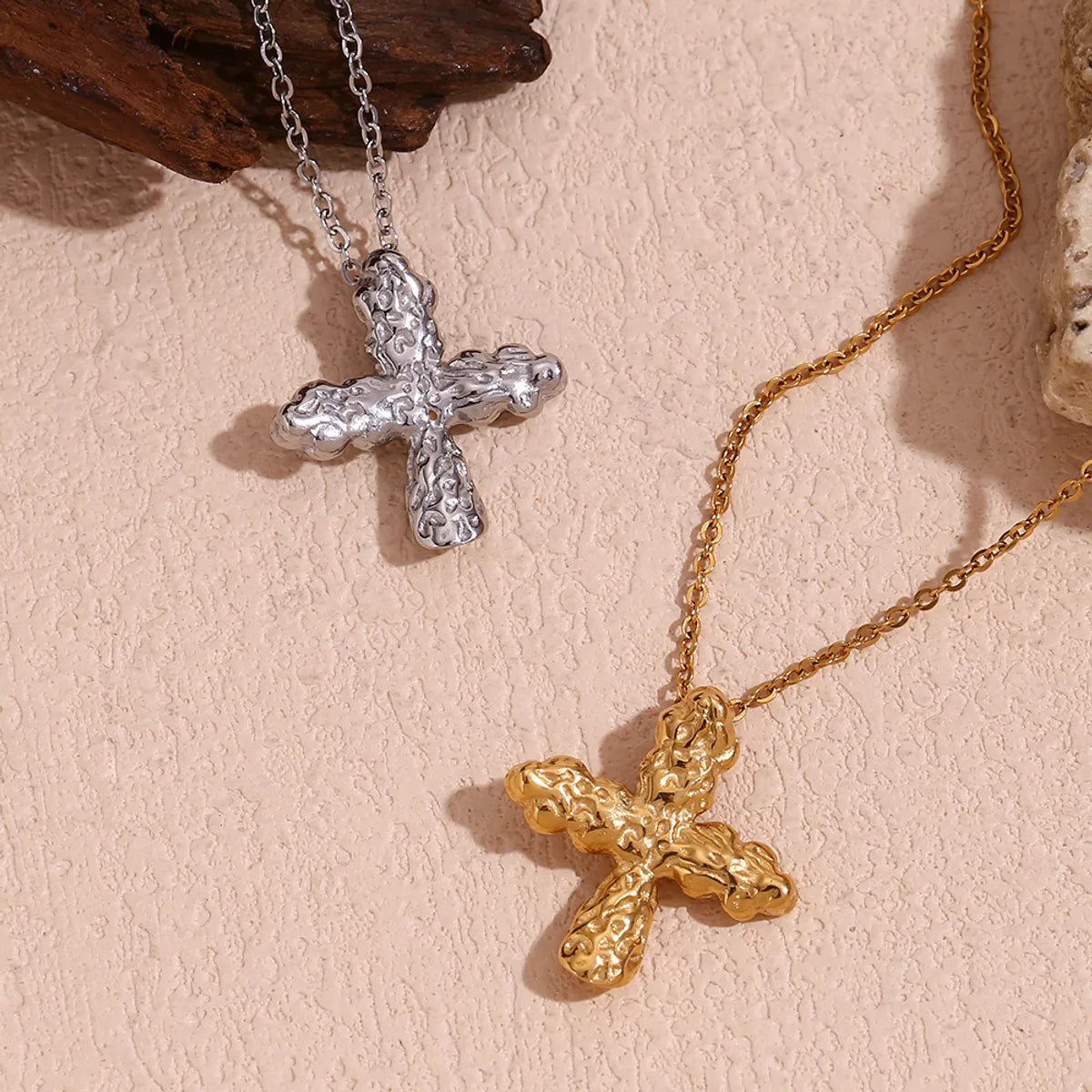 Protective Necklaces-Stainless Steel 18K Gold Plated Vintage Style Classic Style Cross Plating Pendant Necklace