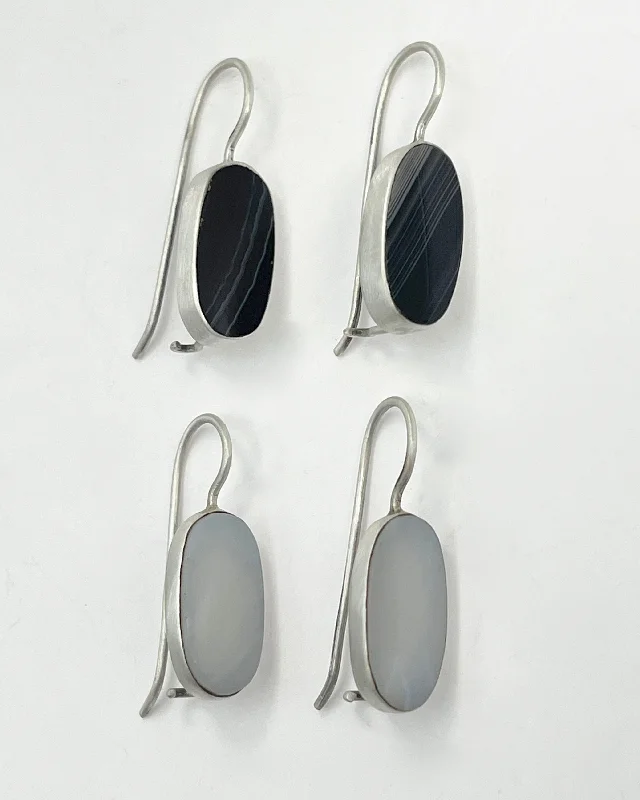 Oversized Earrings-Oval Flat-Cut Stone Drop Earrings