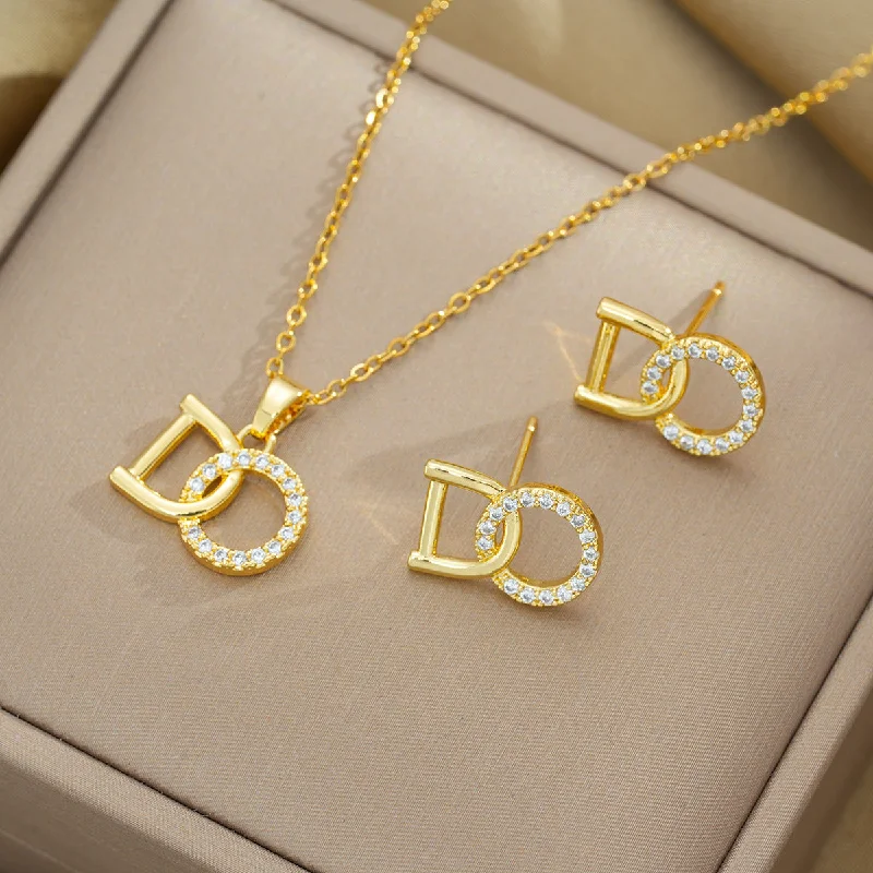 Gold-Plated Necklaces-Moderate Luxury Letter Text Number Titanium Steel 18K Gold Plated Necklaces