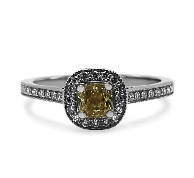 Vintage Engagement Rings-GIA Certificated Fancy Intense Yellow Diamond Ring 0.50cts