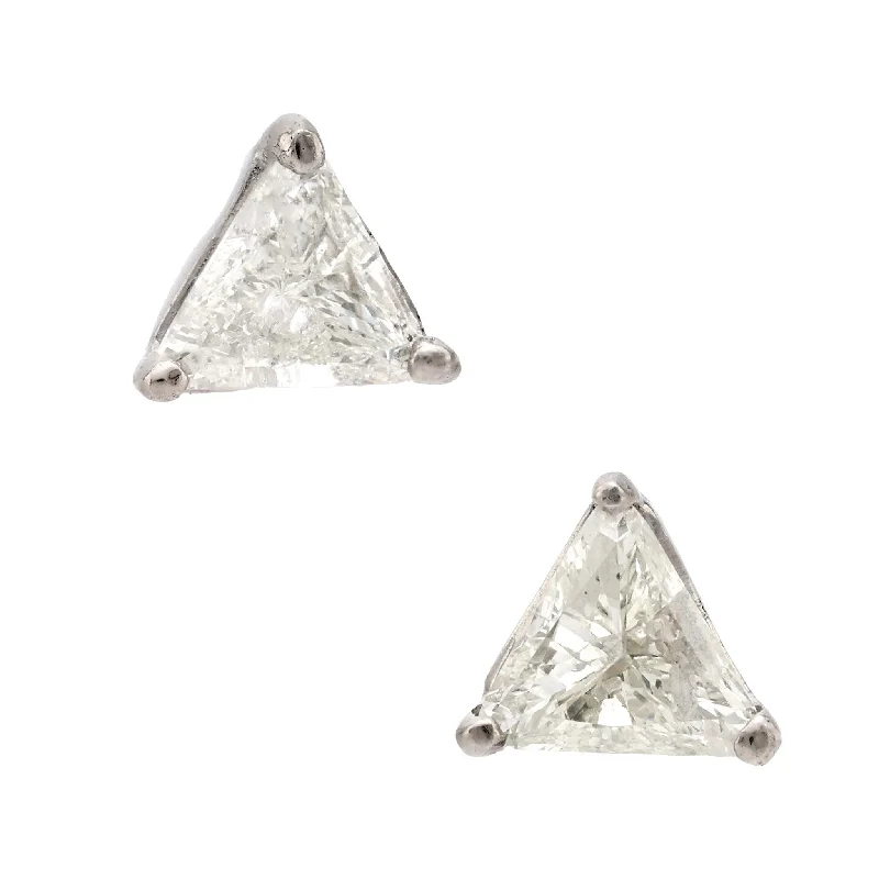 Hoop Earrings-Modern 1.10 carat total diamond weight 18k white gold triangle stud earrings