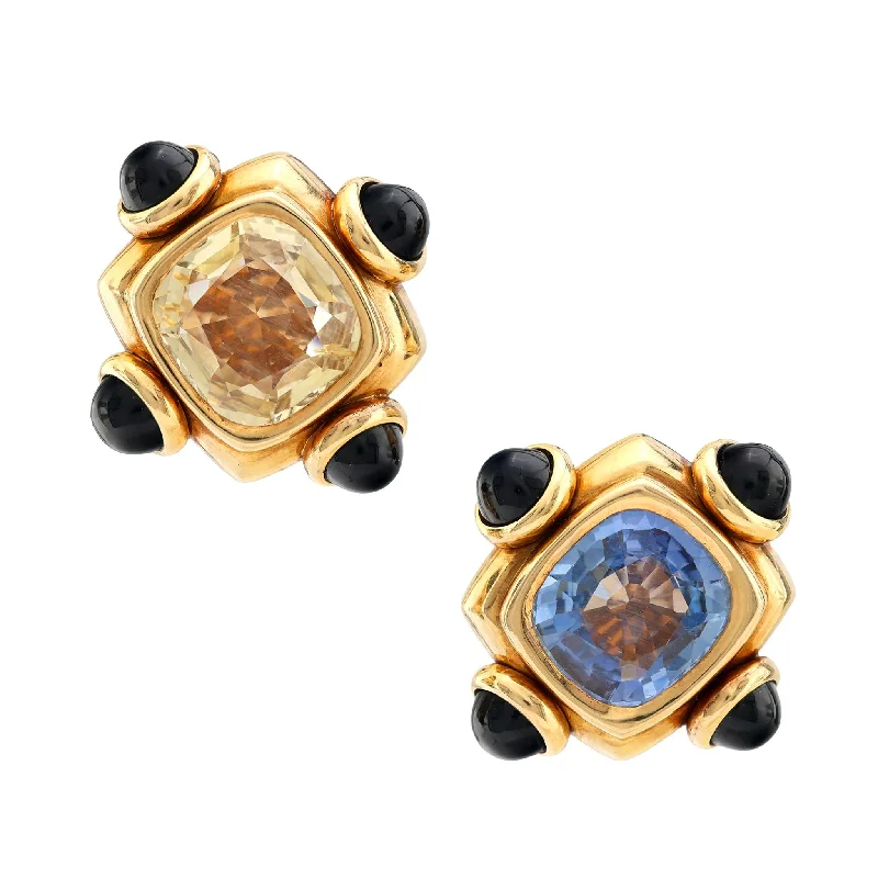 Round Gemstone Earrings-French GIA 23 carat total weight no heat sapphire 18k earrings