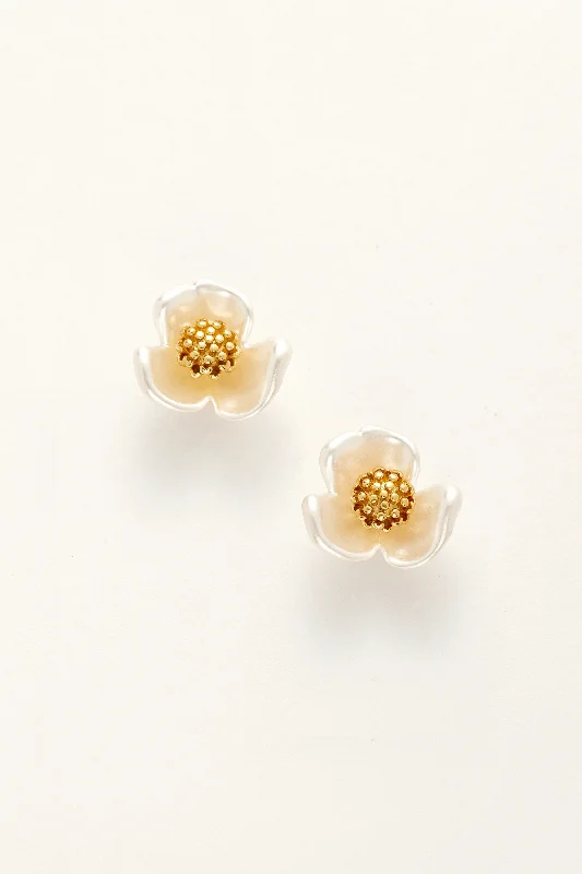 Sterling Silver Hoop Earrings-Leona Floral Pearl Stud Earrings