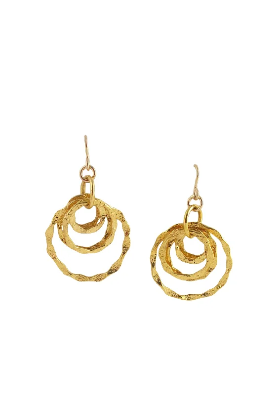 Green Earrings-Textured Gold Multi Circle Earrings