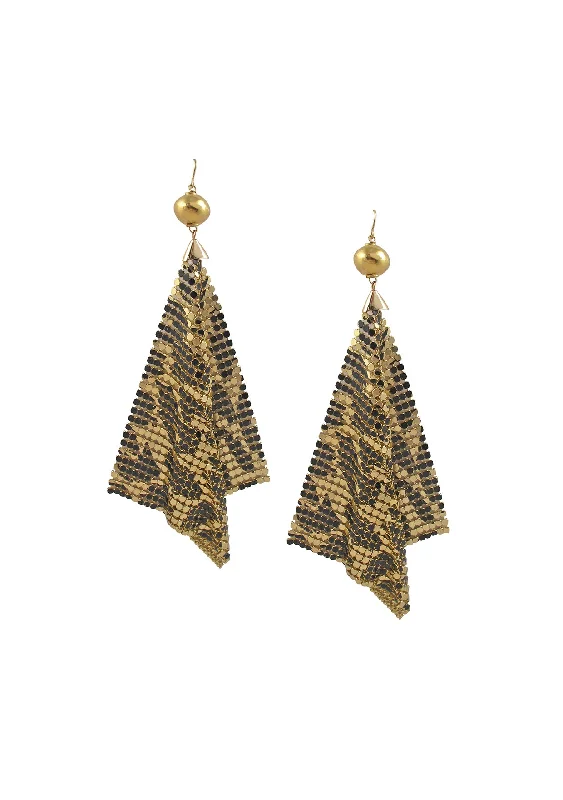 Classic Earrings-Black and Gold Animal Print Mesh Earrings