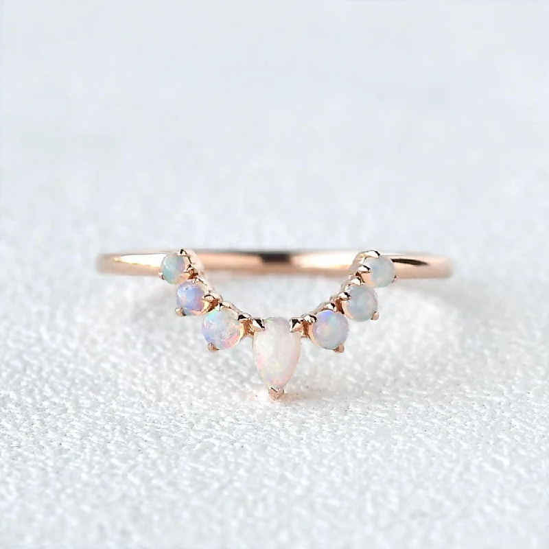 Unique Gemstone Rings-Natural Opal Curved Stacking Ring