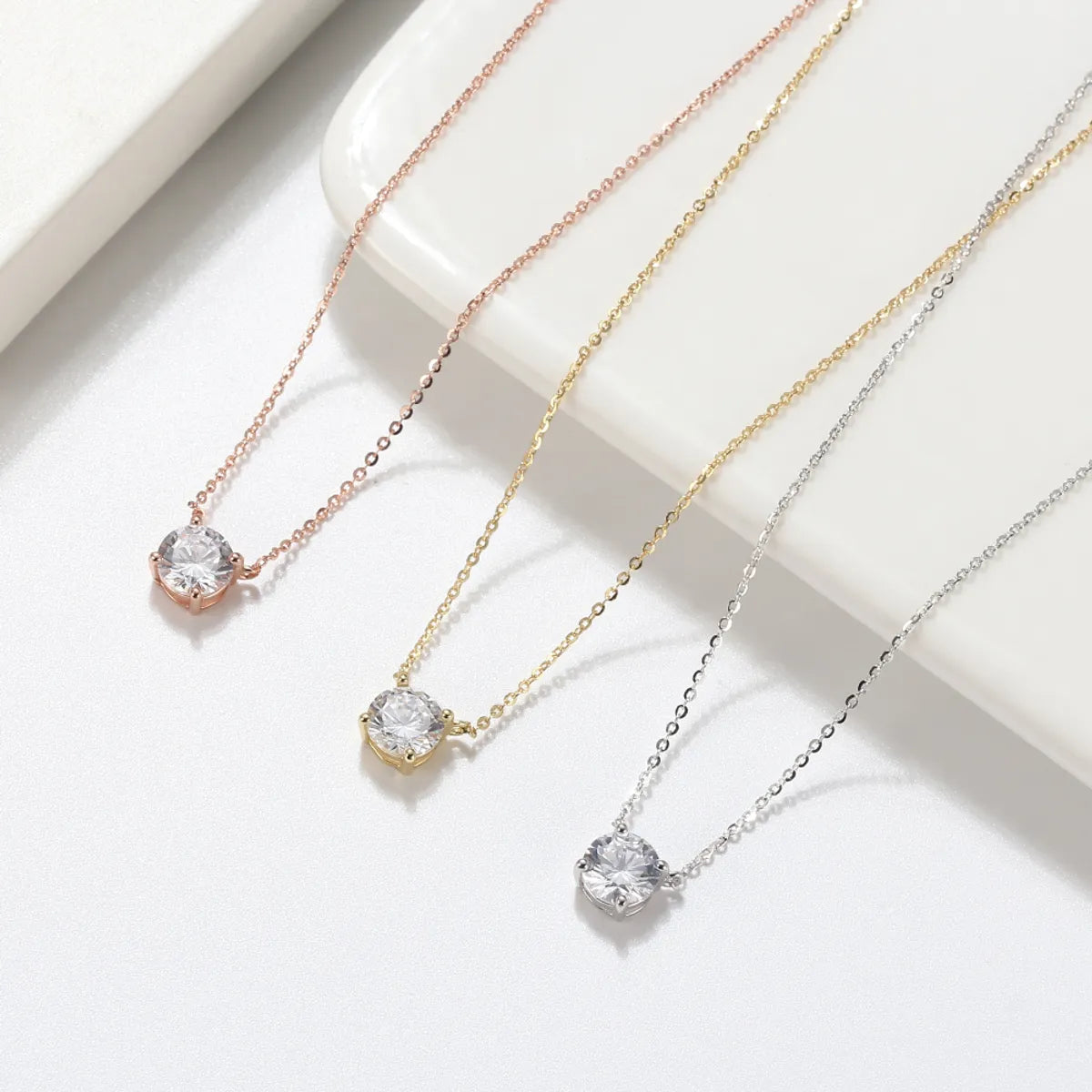 Friendship Necklaces-Modern Style Simple Style Classic Style Solid Color Sterling Silver 14k Gold Plated Rose Gold Plated White Gold Plated Zircon Pendant Necklace In Bulk