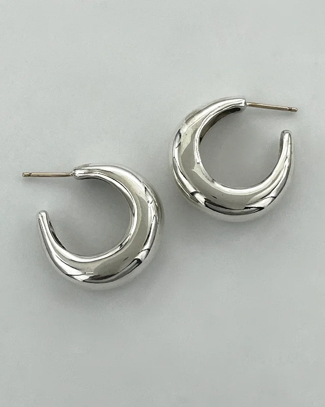 Large Stud Gemstone Earrings-Vaubel Designs Elongated Silver Hoops