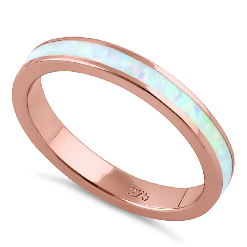 Custom Family Rings-Sterling Silver Rose Gold Eternity Lab Opal Ring