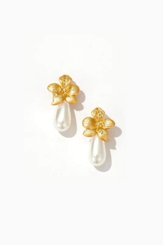 Jade Earrings-Jasmine Floral Pearl Drop Earrings