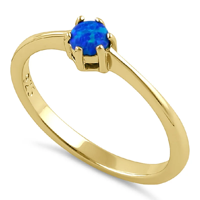 Matching Couple Rings-Sterling Silver Gold Plated Round Blue Lab Opal Ring