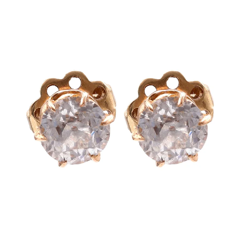 Trendy Earrings-Antique Diamond 14K Rose Gold Stud Earrings