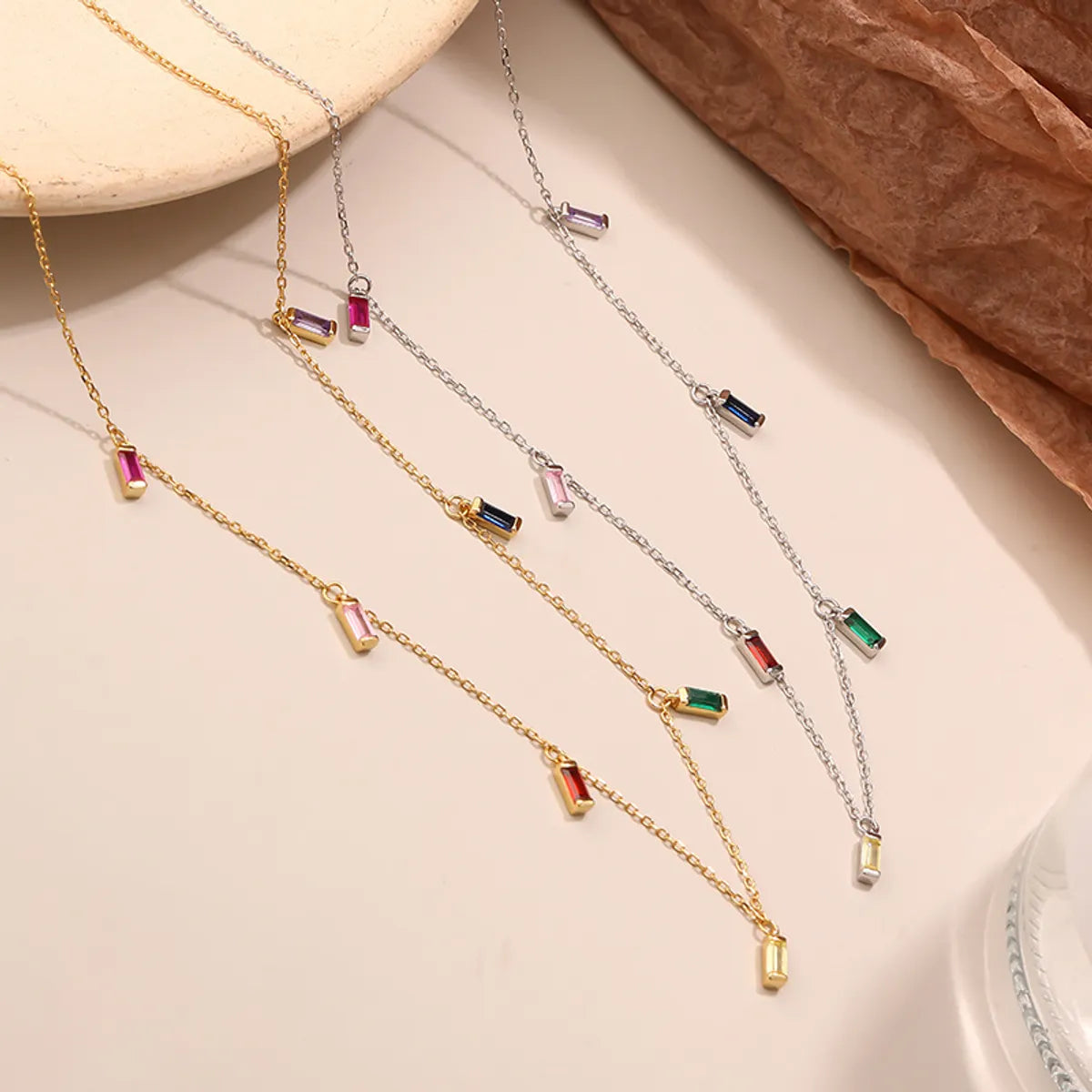 Star Necklaces-Fashion 925 Silver Colored Zircon Geometric Tassel Pendent Necklace Female