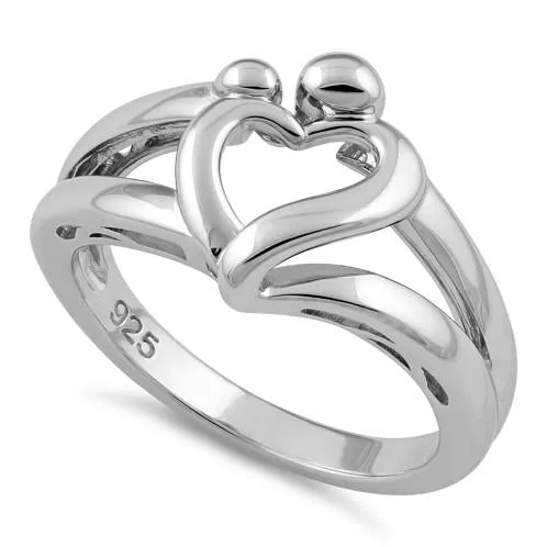 Cushion Cut Rings-Sterling Silver Mother and Child Heart Ring