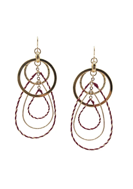 Daily Wear Earrings-Multi-Link Red Accent Gold Drop Earrings