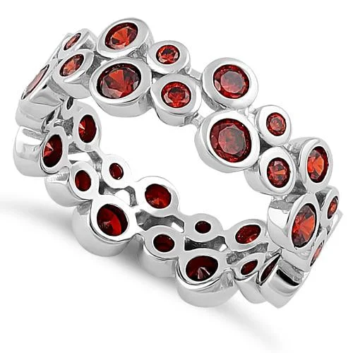 Contemporary Rings-Sterling Silver Eternity Bubbles Dark Garnet CZ Ring