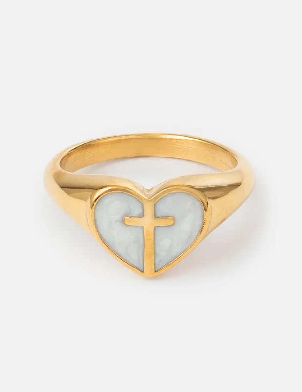 Chunky Rings-Enamel Heart Cross Ring