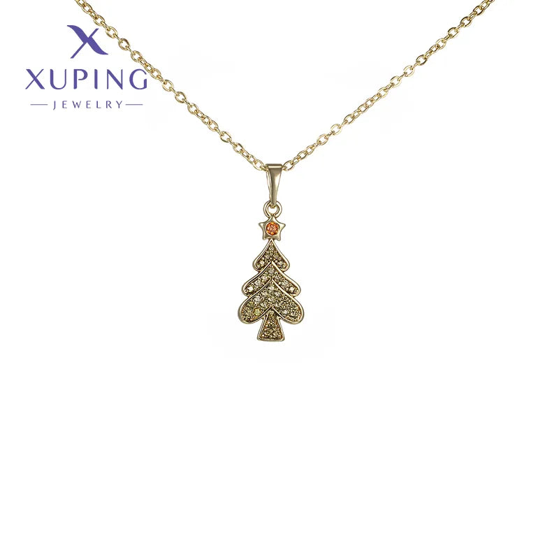 Spiritual Healing Necklaces-Copper 18K Gold Plated Plating Christmas Tree Artificial Gemstones Pendant Necklace