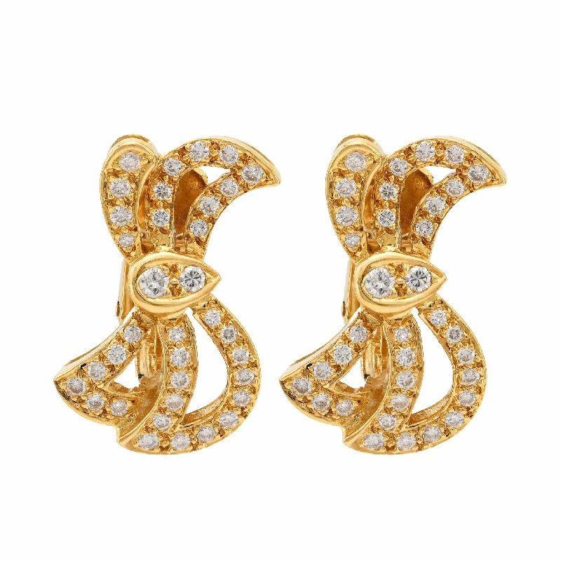 Pearl Earrings-Vintage diamond yellow gold bow earrings