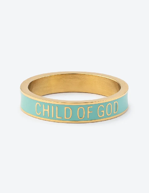 Oval Engagement Rings-Mint Enamel Child of God Ring