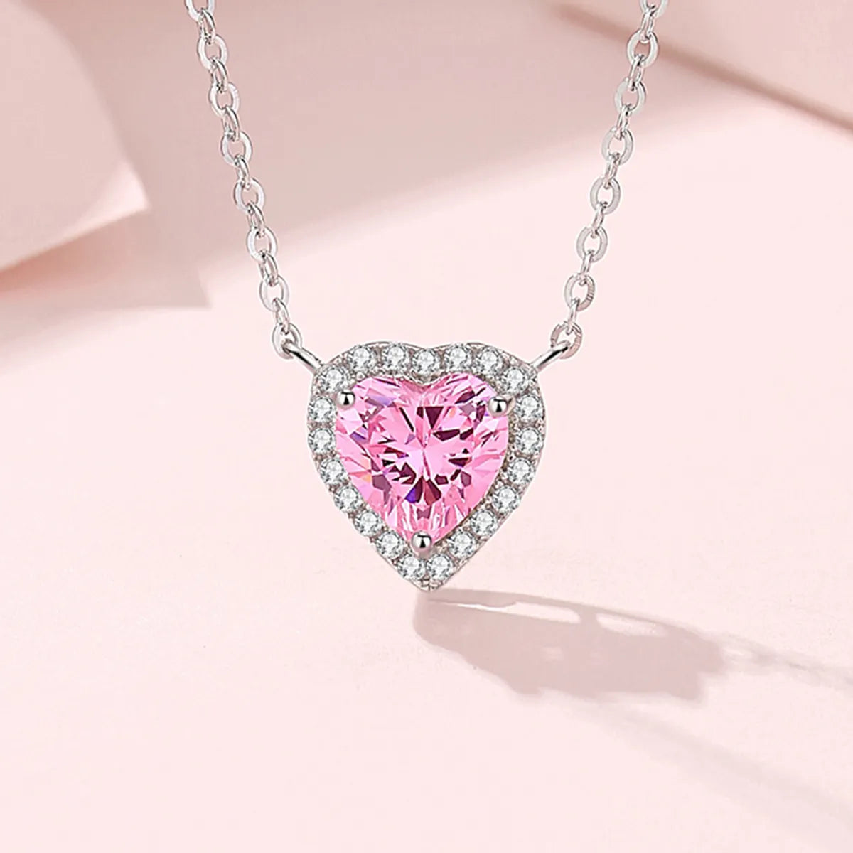 3D Printed Necklaces-Lady Heart Shape Sterling Silver Inlay Zircon Pendant Necklace