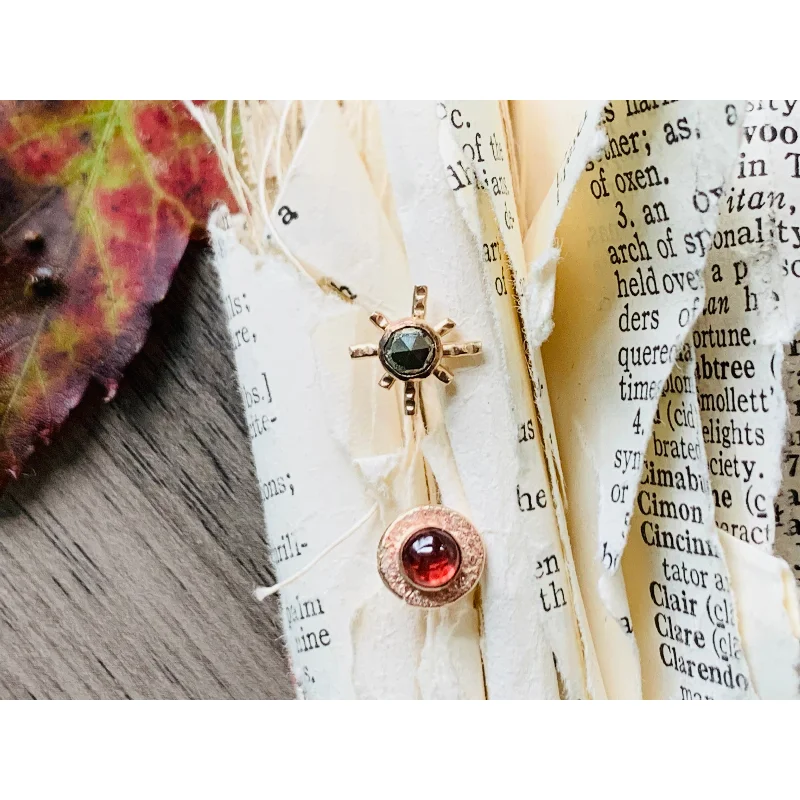 Fashionable Earrings-Roxanne Studs - 14k Gold Fill - Pyrite & Garnet