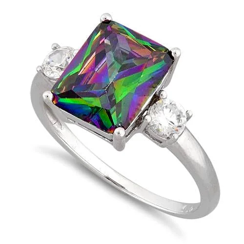 Couple Rings-Sterling Silver Mystic Rainbow CZ Ring