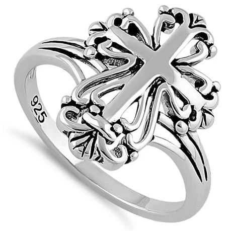 Stackable Silver Rings-Sterling Silver Antique Cross Ring