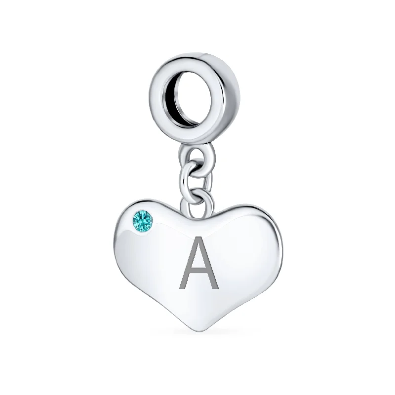 Adjustable Bracelets-Initial Alphabet Bead Charm Aqua Blue Crystal Heart Dangle for Silver Bracelet