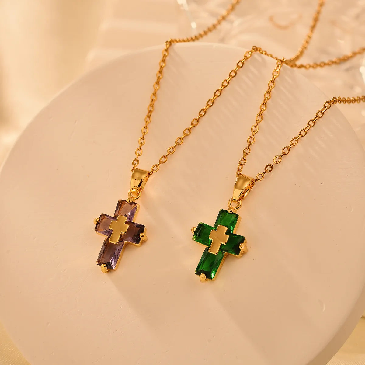 Silk Necklaces-Copper 18K Gold Plated Nordic Style Classic Style Cross Inlay Zircon Pendant Necklace