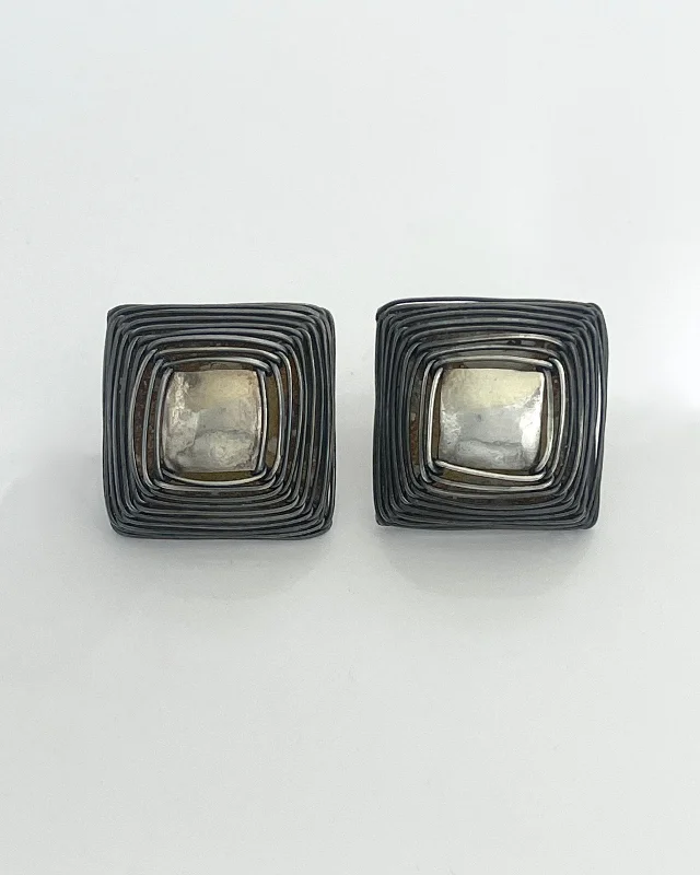 Drop Earrings-Biba Schutz Square Weave Clip Earring