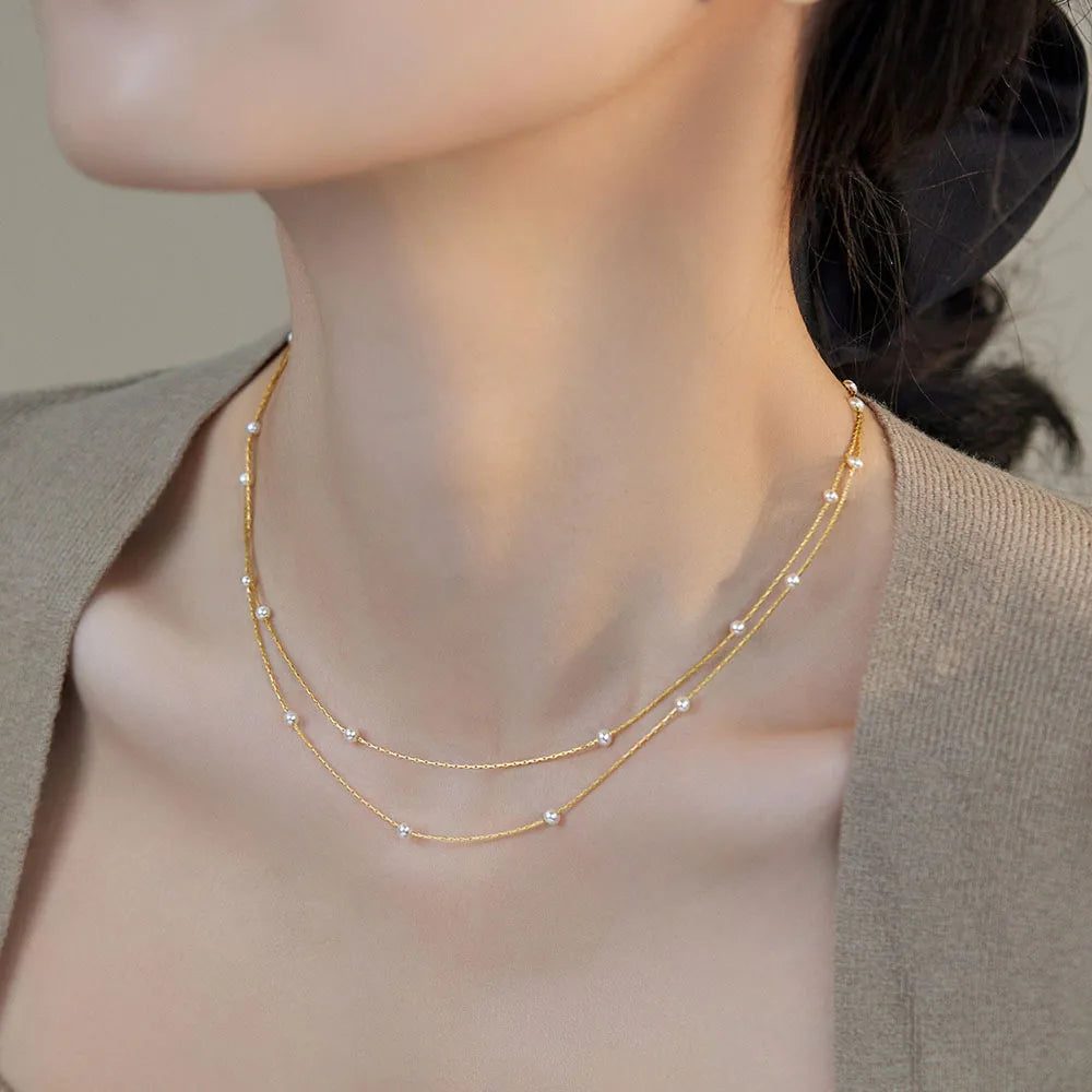 Handcrafted Necklaces-Copper 18K Gold Plated Pearl Geometric Necklace