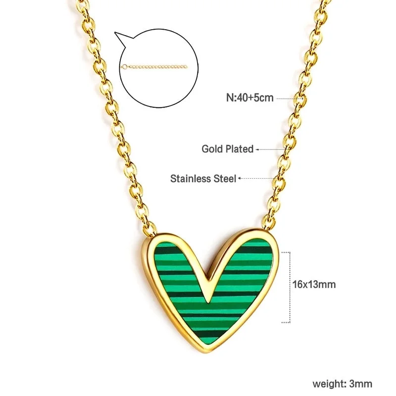 Green Horizontal Pattern Shell Heart-Shaped Necklace Ne2b080jg