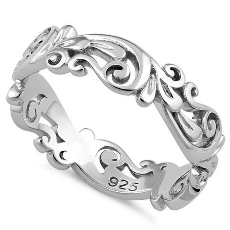 Adjustable Rings-Sterling Silver Vines Band Ring