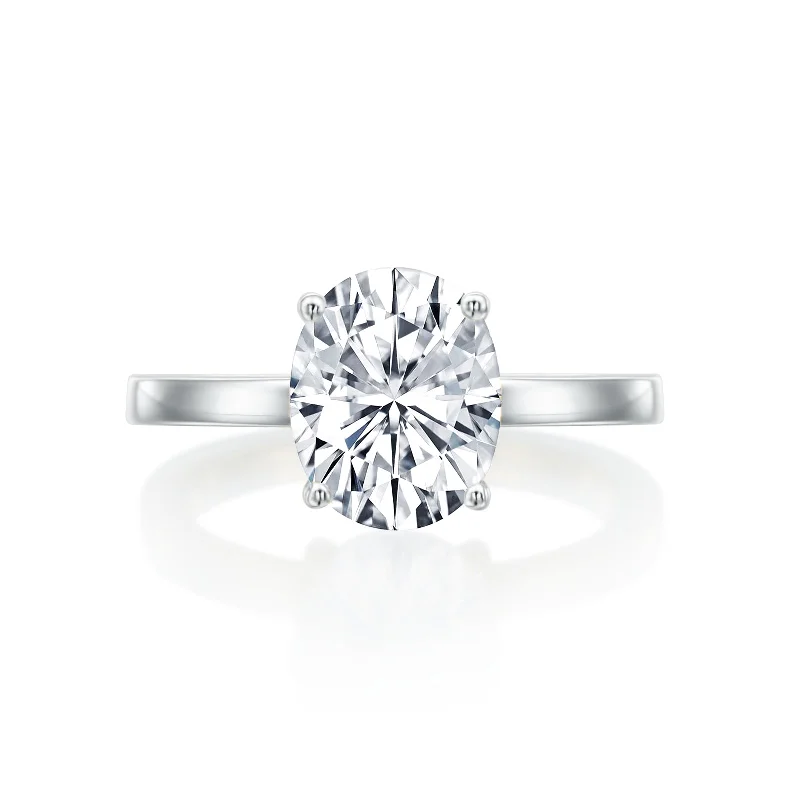 Signet Rings-River North Oval Solitaire Hidden Halo Wedding Ring