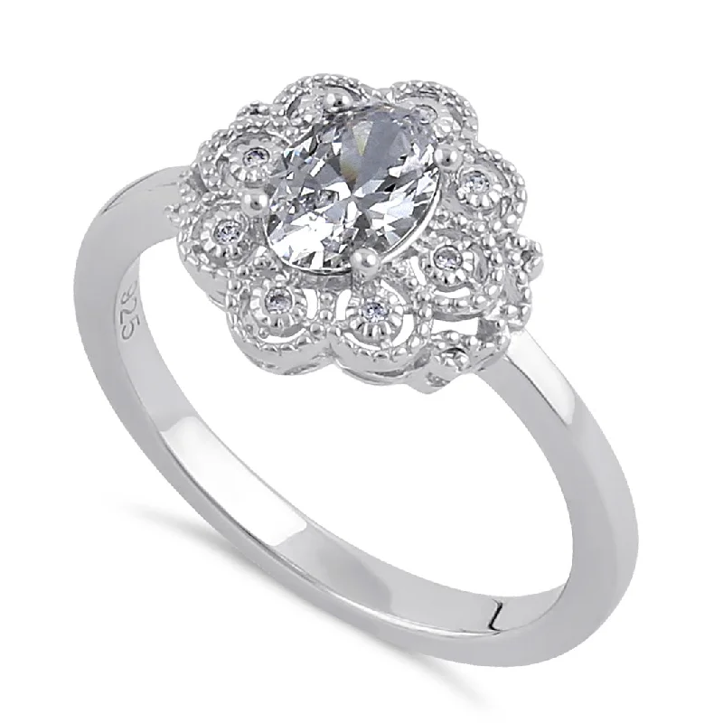 Custom Diamond Rings-Sterling Silver CZ Vintage Engagement Ring