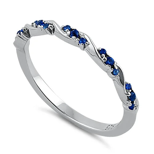 Antique Rings-Sterling Silver Dainty Blue CZ Ring