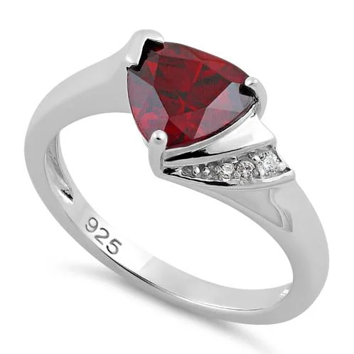 Handmade Rings-Sterling Silver Trillion Cut Red CZ Ring