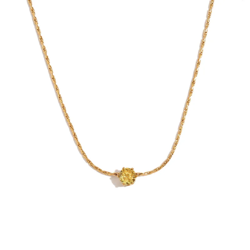 Ultra fine woven chain mini zirconia pendant necklace - gold yellow zirconia