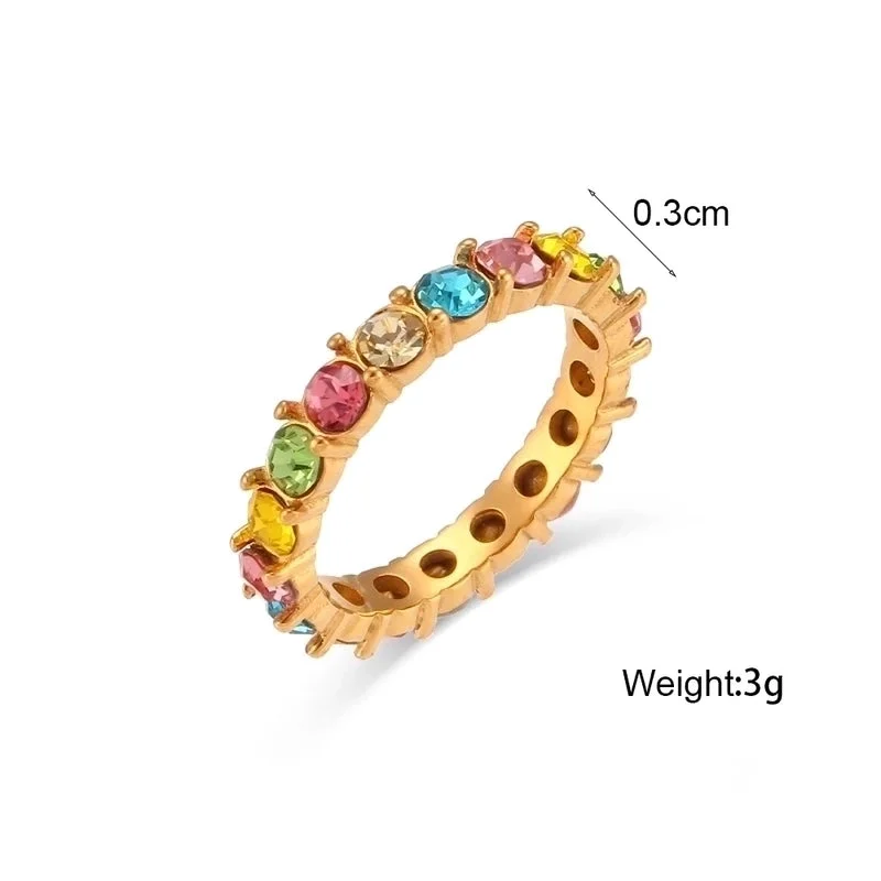 Micro Inlaid Zircon Thin Ring-Colorful Crystals Light Color-No. 6