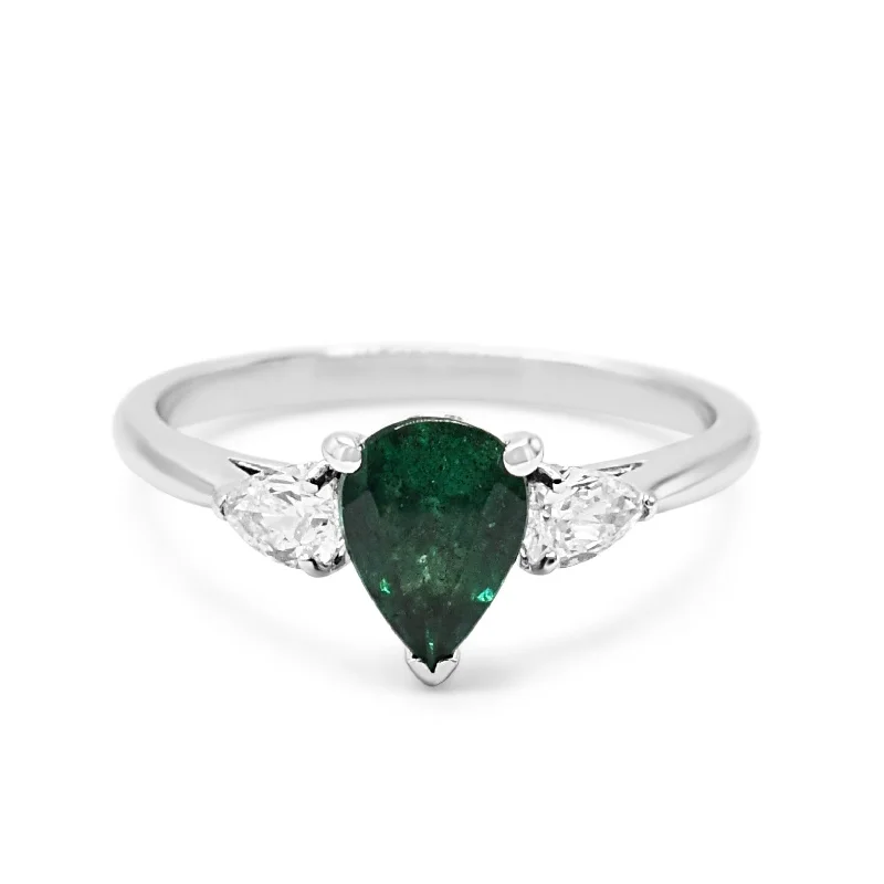 Custom Monogram Rings-ICL Certificated Emerald & Diamond Three Stone Ring - 18ct White Gold